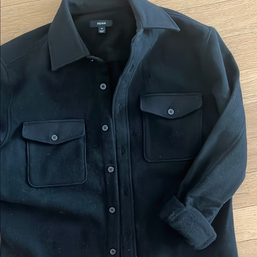 Reiss Black Wool Blend Slim Shirt Jacket